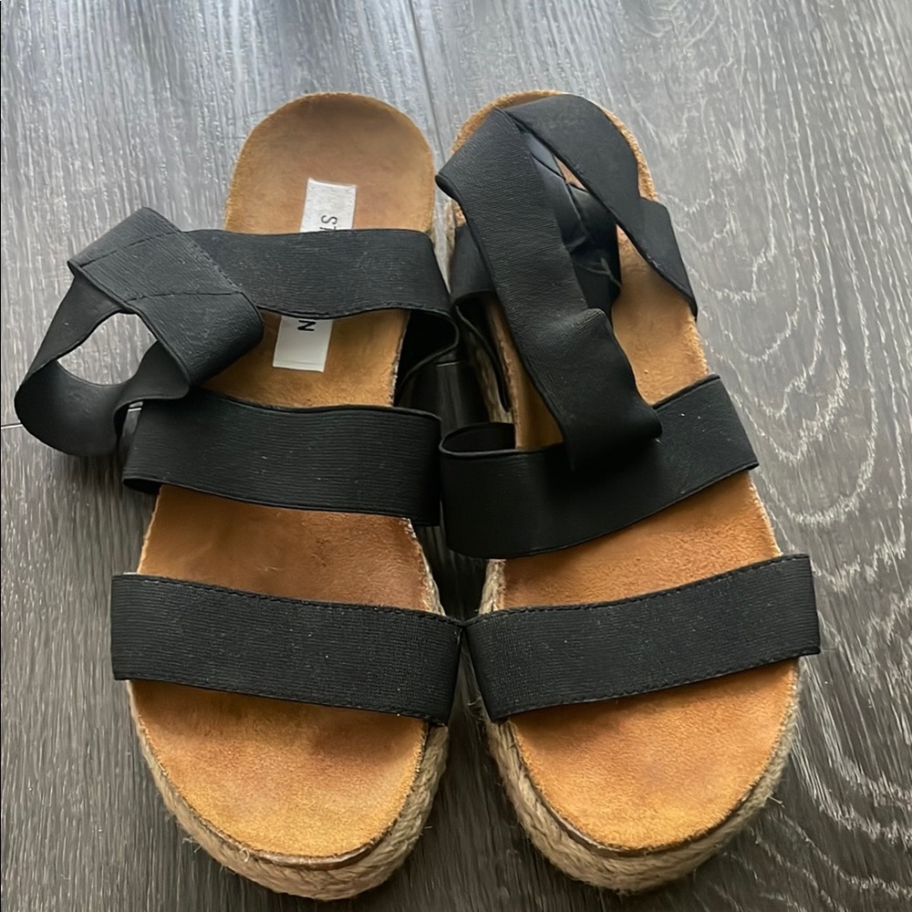 Black Strappy Sandals with Tan Soles